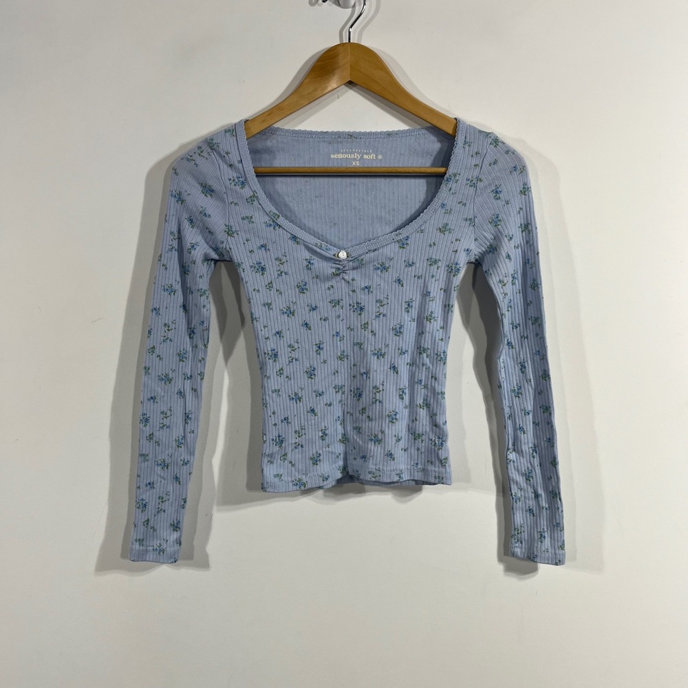 Aeropostale Seriously Soft Y2K Granola Ribbed Floral Boho Top XS Cottagecore